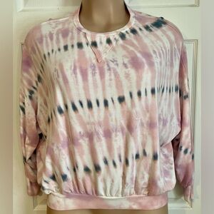 Oversized Pink & White Tie Dye Look Batwing Sweater-Size Small S